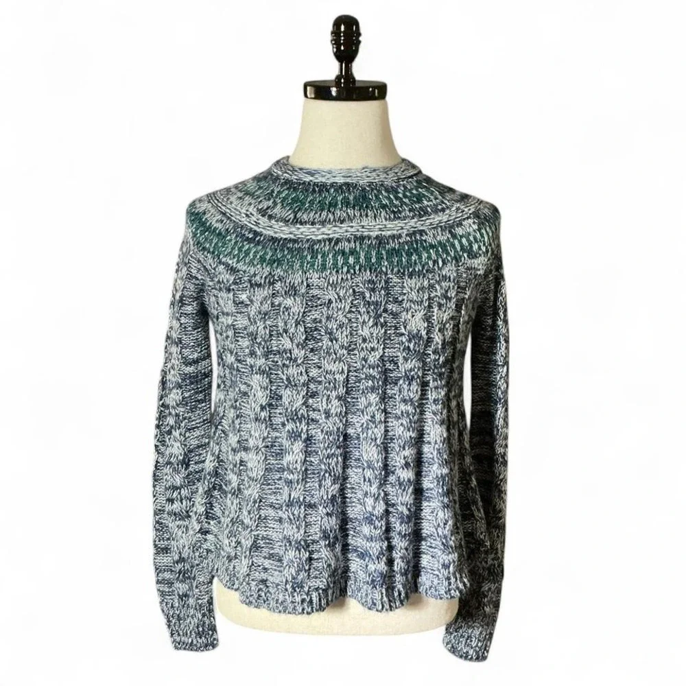 Hollister Marled Cable Knit Mock Neck Sweater‎ Womens XS Blue Green Metallic
